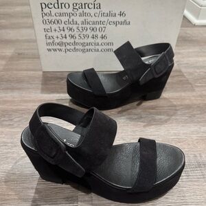 Pedro Garcia Desi Black Castoro Suede Leather Platform Wedge Sandals